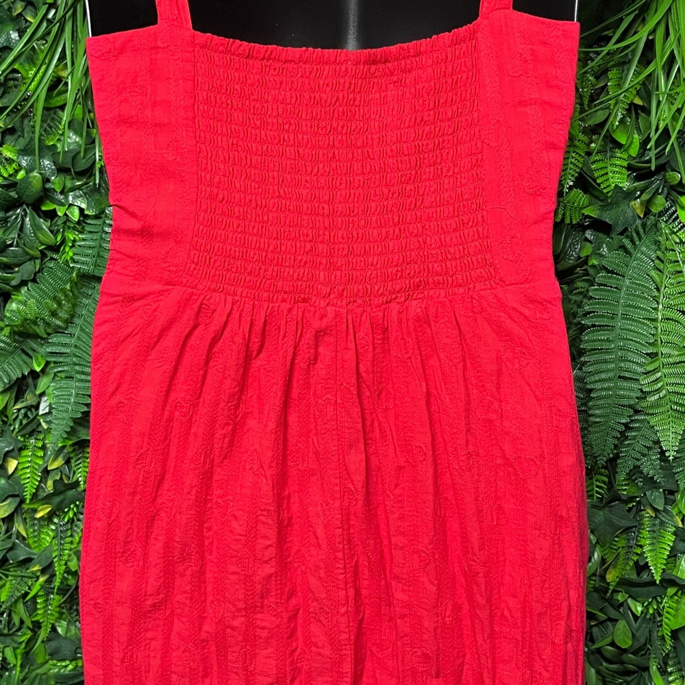 Draper James RSVP Dress Large Red Textured Hearts Tie Shoulder Smocked Midi 3844 - Picture 9 of 9